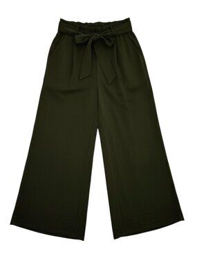 Final Touch Wide Leg High Waist Pants Pull On Belted Casual Green M